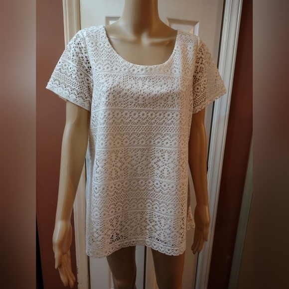 ultra teeze Tops - Ultra Teeze white lace double layer shirt sleeve Woman's plus size 1x blouse top